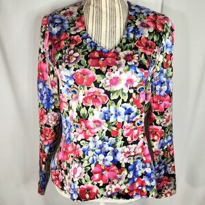Vintage Anne Crimmins for Umi Collections Silk Metallic Floral Print Jacket Sz 6
